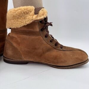 Vintage Men Shearling Lined Leather Ankle Boots sz 10.5* Narrow Apres Army Cadet